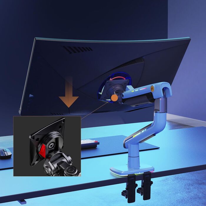 Кріплення для монітора NB Ergonomic для широких моніторів до 60 дюймів, RGB, навантаження до 20 кг, VESA 75/100 (Gulf Blue)