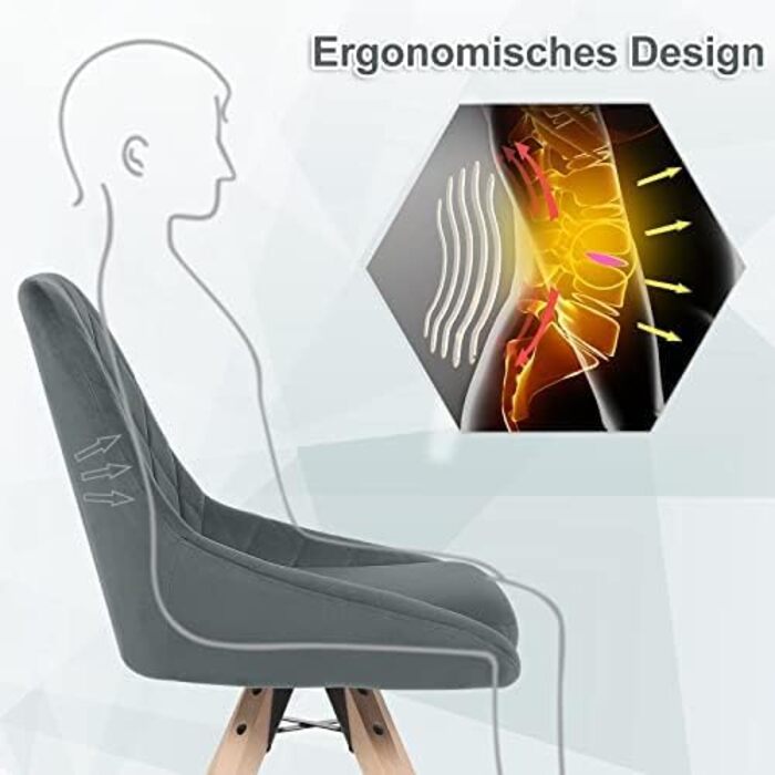 Стілець для їдальні WOLTU, поворотний, для кухні/вітальні, з м'яким оксамитовим сидінням, на дерев'яних ніжках, до 150 кг, набір 8 шт. (темно-сірий)