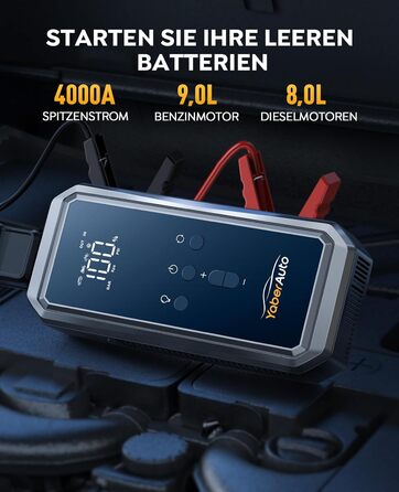 Портативний пусковий пристрій YaberAuto YA70 з компресором 150 PSI, Powerbank 21800mAh, ліхтарик 300 Lumen, LCD екран