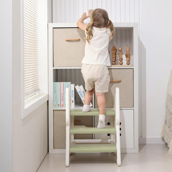 Триттхокер Hoopyosms для дітей, 2/3-рівневий, регульована висота, складний, з поручнями, антиковзкий, для ванної та кухні, піднімна драбинка для малюків (Класичний, Зелений)