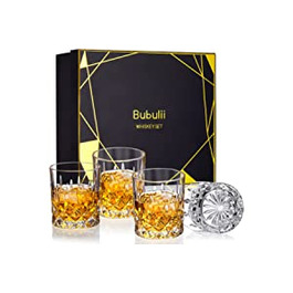 Склянки для віскі Bubulii, набір з 4 склянок, келихи для віскі об'ємом 300 мл, келихи для джина, келихи для віскі з неетильованого кришталю, келихи для рому, набір для віскі Ges