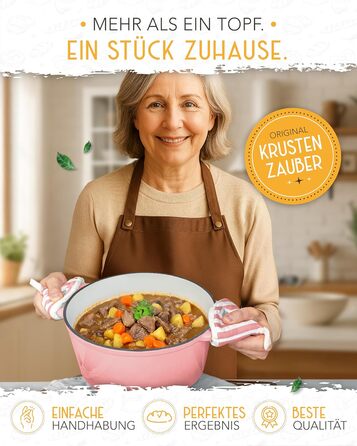 Форма для випікання хліба з чавуну з кришкою Krustenzauber - 28 см, рожева, 4.7л