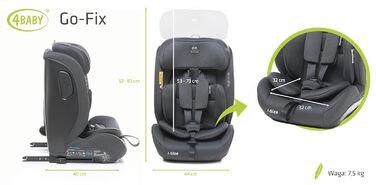 Автокрісло 4BABY Go-Fix I-Size (Graphite) для дітей 76-150 см з Isofix, регульоване, з підкладкою