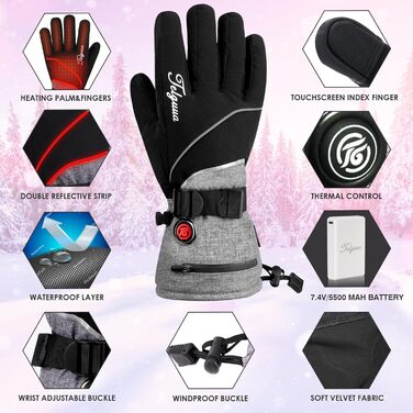 Обогреваемые перчатки для мужчин и женщин с поддержкой сенсорного экрана, водонепроницаемые, USB-C, электрические, перезаряжаемые, для работы на улице (TG02, XL)