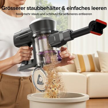 Акумуляторний пилосос Lubluelu бездротовий 25000 Па, вертикальний та ручний, для шерсті тварин, килимів та підлоги (сіро-фіолетовий)