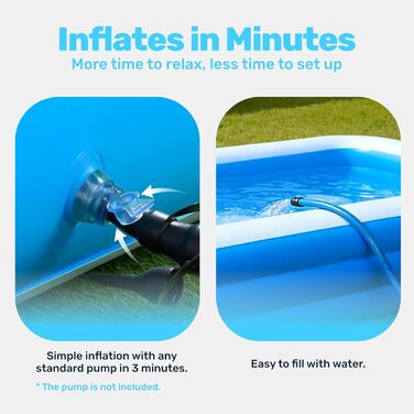 Надувний басейн Sloosh з сидіннями, 304.8 x 182.8 x 55.8 см, посилений басейн для сімей, ідеальний для літніх вечірок біля води в саду, на терасі або на газоні, блакитний