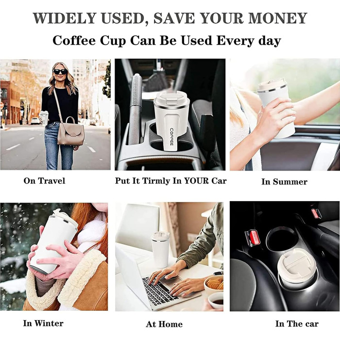 ERBO Термокружка для кави з нержавіючої сталі, 380 мл, 2 шт. (білий + рожевий), з кришкою, для кави на винос, екологічна