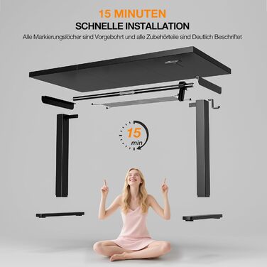Електричний стіл з регулюванням висоти 120x60 см з функцією пам'яті, для офісу та дому. Комп'ютерний стіл, система кабельного менеджменту, гачки, білий колір. (Чорний, 140см)