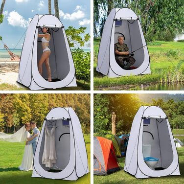 Намет-роздягальня Pop-Up для туалету, сірий, 150x150x190 см. Розкладний намет для туалету, душу, пляжу, риболовлі, кемпінгу. Водонепроникний, з UV-захистом, з сумкою для перенесення
