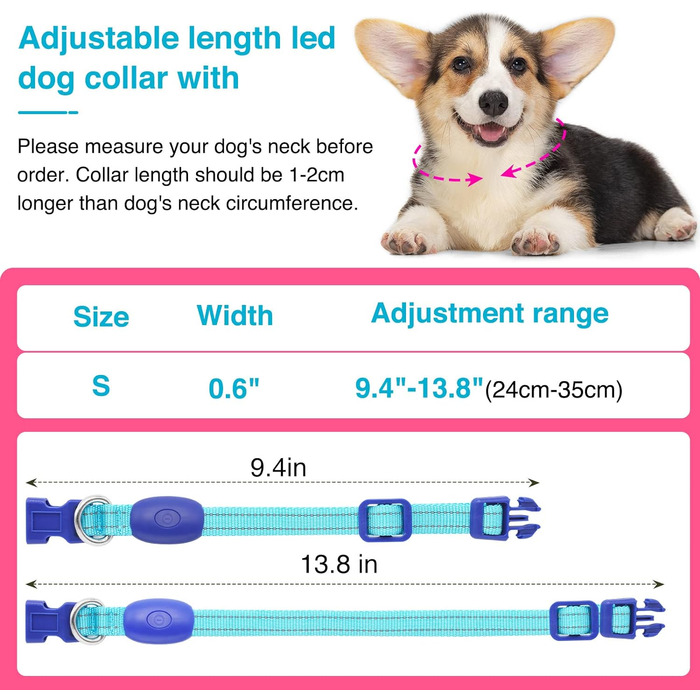 Світлодіодний нашийник для собак KOSKILL, що перезаряджається, водонепроникний, що світиться (синій, S)