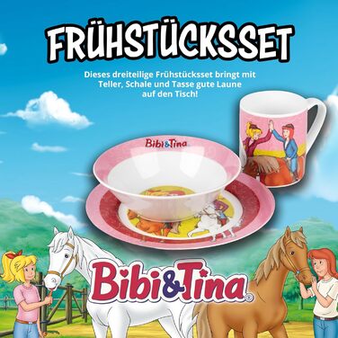 Дитячий посуд Bibi & Tina: комплект з 3 предметів (тарілка, чашка, миска), рожево-червоний, порцеляна, 19/220/330 мл