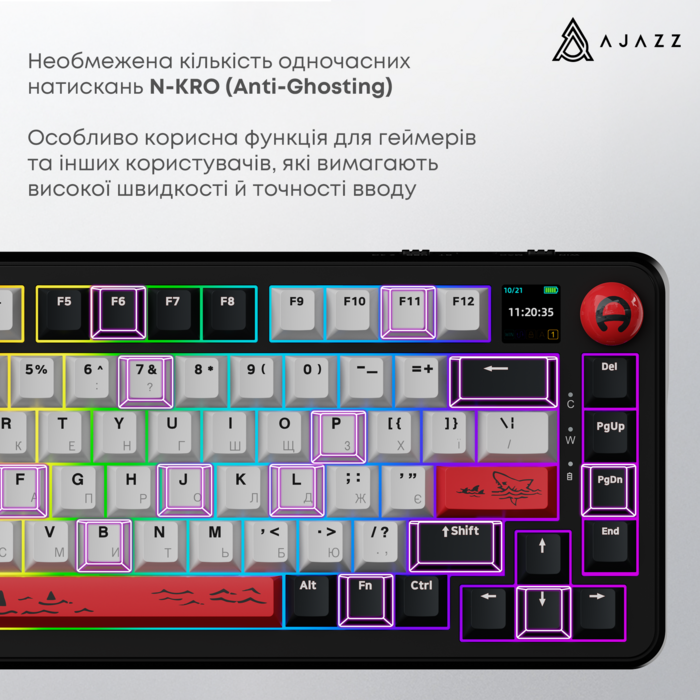 Бездротова механічна клавіатура Ajazz AK820 MAX Avocado Switch Black RGB (AK820MAX-AS-BG)