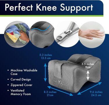 Ортопедична подушка для колін з піною Memory Foam - для тих, хто спить на боці, при болях в попереку та ішіасі. З інструкцією. Білий (сірий)