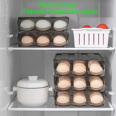 Контейнер для яєць для холодильника Автоматичний тримач для яєць в рулонах для холодильника, ящик для зберігання яєць з кришкою, піднос для зберігання курячих яєць для домашніх господарств (2 шари)