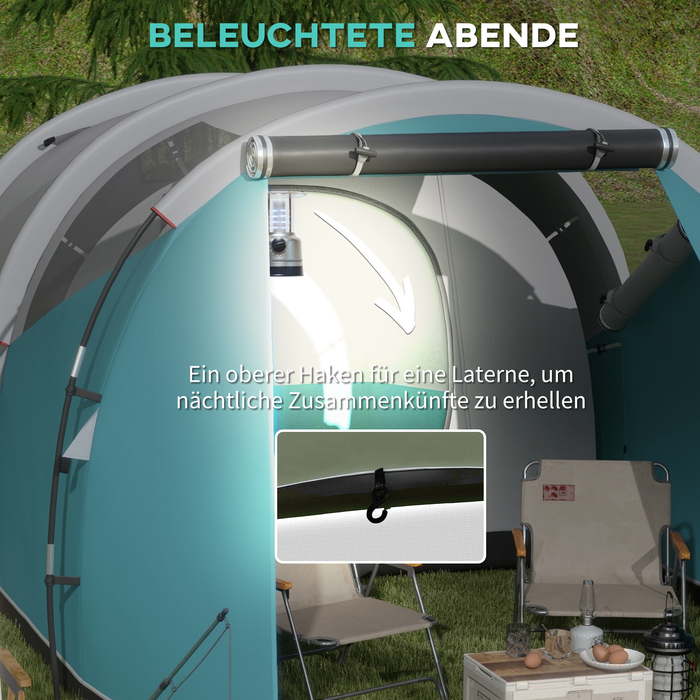 Тунельний намет Outsunny на 5 осіб, 180H x 460L x 230W см, стійкий до ультрафіолету, з кілочками, відтяжками, сумкою для перенесення, водовідштовхувальним, синій