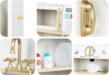 Дерев'яна дитяча кухня Mamabrum з LED-підсвічуванням - ігровий набір кухонь з регульованою висотою, з приготуванням кубиків льоду, мікрохвильовою піччю, плитою та посудомийною машиною. Іграшка для дітей від 3 років