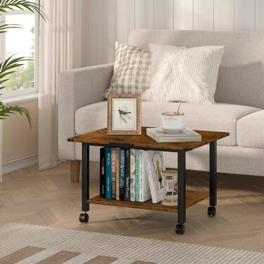 Стіл для принтера LELELINKY з роликами, мобільний двоярусний стійка для принтера, підставка для принтера з фіксуючими колесами, візок для принтера для офісу, факсу та дому, 52,5 x 40 x 36 см, Колір: Коричневий