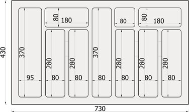 Вставка для столових приладів sossai Divio для висувних ящиків 30 см / ширина 23 см x Глибина 43 см обрізна / з 4 відділеннями / Колір антрацит / Система розташування ящиків для столових приладів (73 x 43 см-10 відділень)
