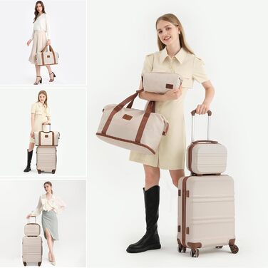 Набір валіз KONO 6-ти частинний: велика валіза, середній кофр, ручна сумка, косметичка. Колір: білий/коричневий