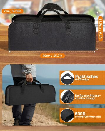 Набір гриль-посуду, 12 предметів, нержавіюча сталь, з кейсом, довговічні інструменти для гриля, кемпінгу, професійний набір для чоловіків та жінок