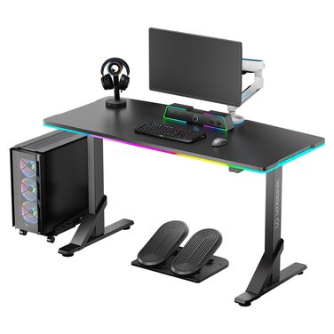 ULTRADESK - Стол для геймінгу Iron - Механічний регульований стіл з RGB підсвічуванням, чорний