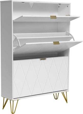 Взуттєва шафа UEV з 2 відкидними дверцятами, 80 x 24 x 120 см, на 16 пар взуття, з 1 висувною шухлядою, біла, вузька, для передпокою, економія місця