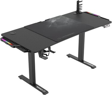 ULTRADESK Стол для роботи з регулюванням висоти V2 - електричний, 140x68 см, для геймінгу, офісу, дому - з XL-килимком для миші (чорний)