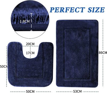 Килимок для ванної SOANNY, набір з 2 предметів, м'який нековзний килимок для ванної з мікрофібри високої щільності, килимок для ванної 53x86 см і килимок для унітазу 50x50 см, килимок для душа (50 X 50 і 53 X 86 см, синій)