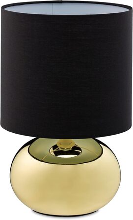 Настільна лампа Relaxdays, кругла приліжкова лампа з сенсорним управлінням, HxD 27,5 x 18 см, E14, настільна лампа з тканинним абажуром, (золото/чорний)