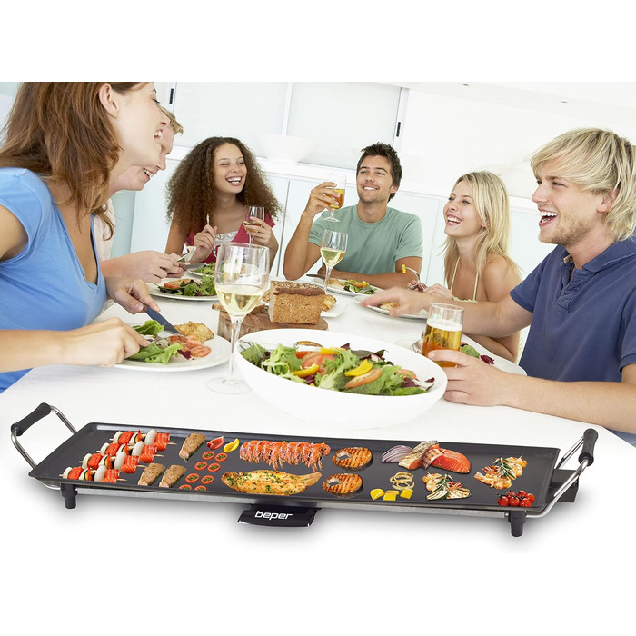 Електрогриль BEPER 90.871 з кришкою зі скла, антипригарна поверхня, нержавіюча сталь, чорний (1800 Вт)