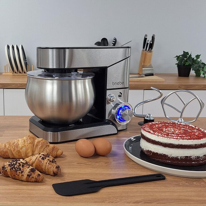 Професійна кухонна машина для замішування тіста Briebe KM1114, 1800W, 5л, 6 швидкостей, збірна чаша, міксер, гак для тіста, венчик