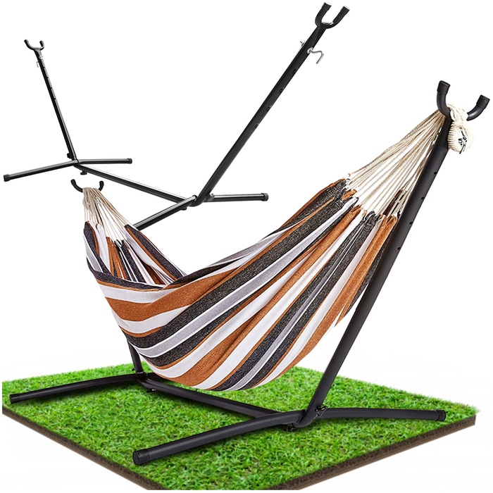 Двомісний гамак Carruzzo коричневий зі стійкою, витримує до 240 кг