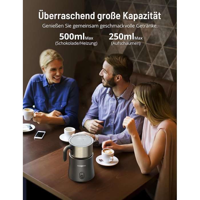 Піноутворювач молока Електричний індукційний 4-в-1, 500 мл піноутворювач молока Можна мити в посудомийній машині з функцією какао для гарячого шоколаду, гарячої/холодної молочної піни, теплого молока (сірого)