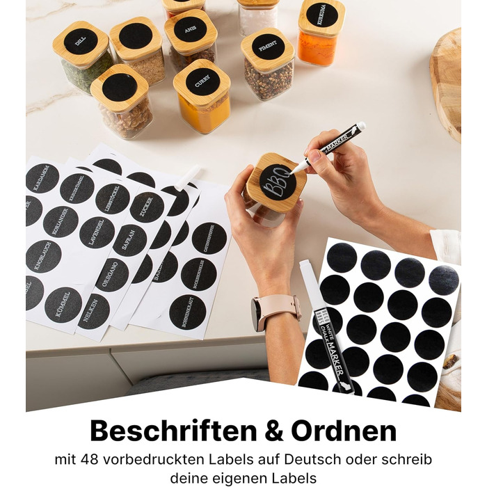 Набір скляних баночок для спецій Deco haus® з дерев'яними кришками (10 шт.) - Набір контейнерів для спецій, баночки для приправ