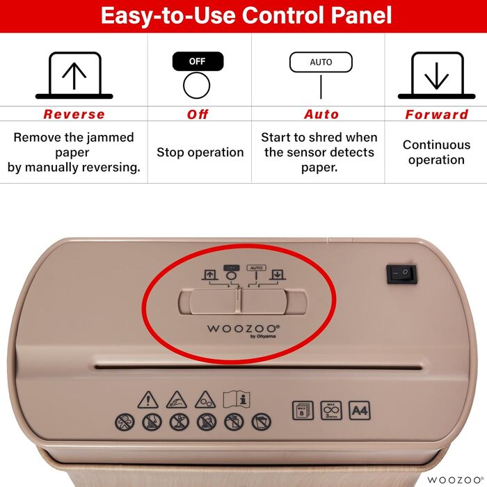 Шредер для документів Woozoo P8GCD, 8 листів, перехресний різання, 8.9L, A4, дерев'яний
