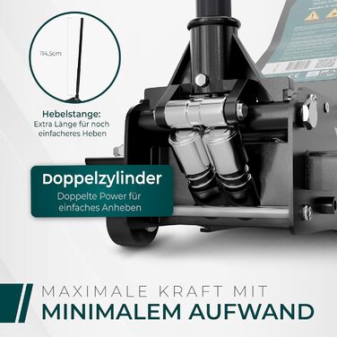 Гідравлічний домкрат CargoVA 3T з низьким профілем (75-505мм) + килимок + 2 гумові накладки | Для SUV та авто з низькою посадкою | Професійний набір для заміни коліс (TÜV)