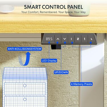 Регульований стіл FLEXISPOT 160x80 см з LED-дисплеєм та пам'яттю (Акорн, Білий)