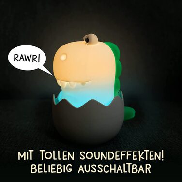 Дитячий LED нічник MegaLight Diggy Dino: RGB-підсвітка, регулювання яскравості, сенсорне керування та звукові ефекти, USB-зарядка