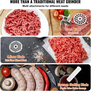Електричний м'ясорубка VEVOR для кухні та ресторану, 300 Вт, з нержавіючої сталі, промислового класу