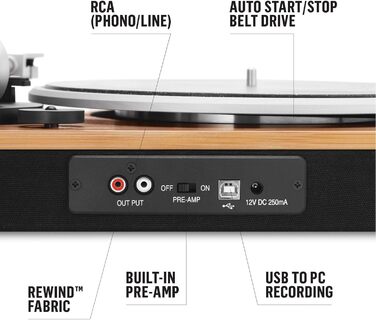 Бездротовий програвач вінілу House of Marley Stir It Up Bluetooth, екологічний, 33/45 об/хв, з вбудованим передпідсилювачем, головкою Audio-Technica, з бамбука