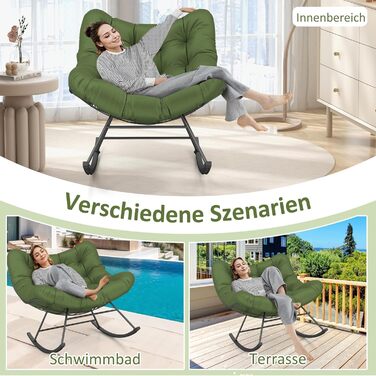 Крісло-гойдалка COSTWAY для саду, балкона та дому, зелене, з подушкою, вантажопідйомність 205 кг