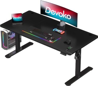Регульований стіл Devoko з USB-роз'ємом, електричний, 140x60 см, чорний