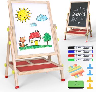 Дитячий стіл Joyooss: магнітно-крейдова дошка, регульована висота, для дітей 2-4 та 4-8 років, натуральний колір