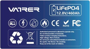 Літієва батарея VATRER POWER LiFePO4 12V 100AH з низькотемпературним відключенням і літієвою батареєю глибокого циклу 100A BMS 5000 1280 Вт для автофургонів, кемпінгу, човнів, сонячних домашніх систем (12V460Ah)