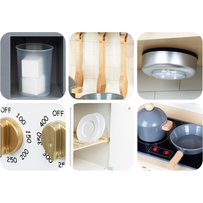 Дерев'яна дитяча кухня Mamabrum з LED-підсвічуванням - ігровий набір кухонь з регульованою висотою, з приготуванням кубиків льоду, мікрохвильовою піччю, плитою та посудомийною машиною. Іграшка для дітей від 3 років