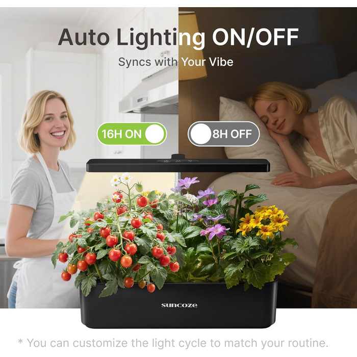 SUNCOZE Гідропонна система вирощування, набір для вирощування трав в приміщенні з LED-лампою, Smart Garden на 12 касет, 4L резервуар для води, регульована висота, тиха інтелектуальна помпа, для дому, кухні, чорний