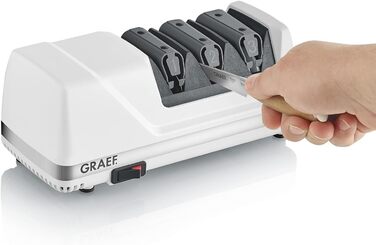 Електричний точило для ножів GRAEF CC120, 3 рівні заточування, алмазне напилення, для кухонних та мисливських ножів, білий