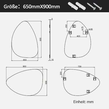 Дзеркало для ванної кімнати Boromal: чорне, вертикальне/горизонтальне, 65x90 см