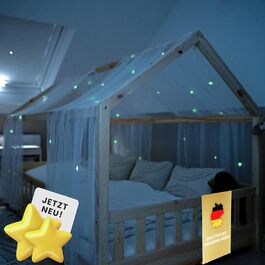  Штори для ліжка з балдахіном для дитячих ліжок 90x200 & 120x200 - Прикраса дитячої кімнати Luminous Stars (набір з 2 шт. 67 х 270 см) Ліжко Lilimaus House Балдахін з сяючими зірками - Прикраса ліжка будинку з балдахіном - Подарунок для дівчаток і хлопчиків -