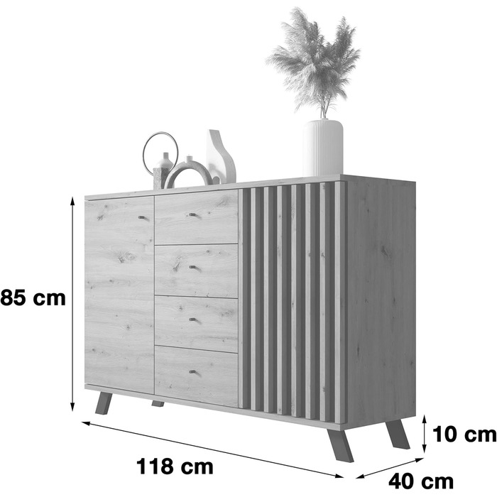 Комод Newroom Дикий дуб Антрацит - 118x85x40 см - Сервант Modern Vintage - Highboard Credenza